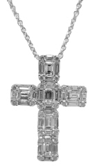 18kt white gold diamond illusion cross pendant with chain.