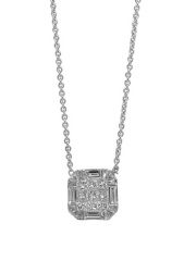 18kt white gold princess cut and baguette diamond pendant with chain