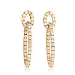 18kt yellow gold double ring oval link hanging diamond earrings.