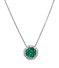 18kt white gold emerald and diamond pendant with chain