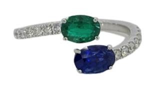 18kt white gold emerald, sapphire and diamond ring.