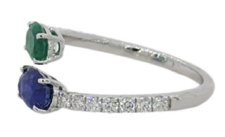 18kt white gold emerald, sapphire and diamond ring.