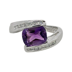 14kt white gold amethyst and diamond ring.