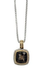 Silver and 18kt yellow gold David Yurman smokey quartz and diamond pendant with chain
