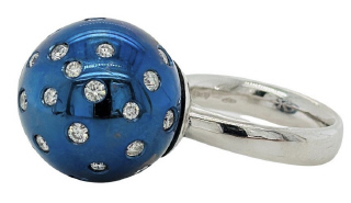 14kt white gold diamond and blue rhodium ball ring