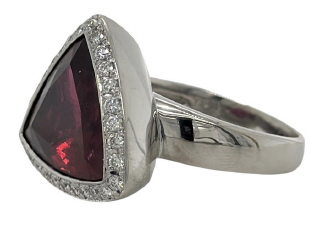 Platinum rubelite and diamond ring.