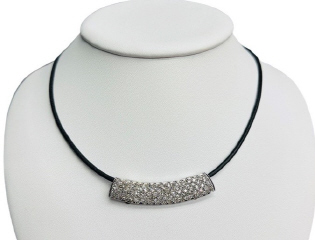 14kt white gold clip-on diamond enhancer on black cord necklace.
