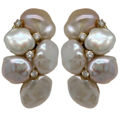 18kt yellow gold pearl and diamond earrings