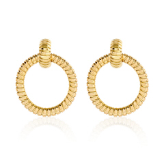 18kt yellow gold Tubogas style circle dangle earrings.