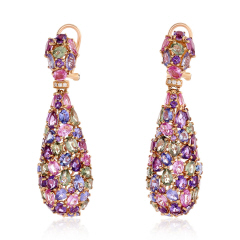 18kt rose gold multi-color stone and diamond earrings