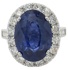 18kt white gold diamond halo oval sapphire ring