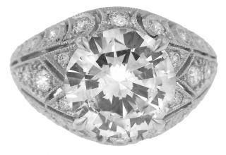 Platinum antique style ring with round 3.57cts L-SI2 Gia Report#1226941035