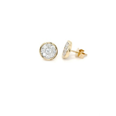 14kt white gold pave diamond button style earrings.