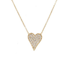 14kt yellow gold medium pave diamond heart pendant with chain.