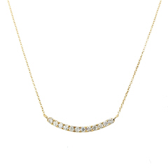14kt yellow gold curved bar diamond necklace.