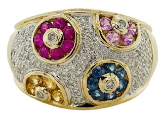 14kt yellow gold multi-color stone and diamond Levian ring