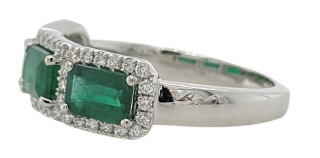 18kt white gold emerald and diamond band.