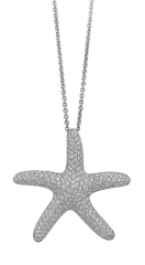 14kt white gold pave diamond starfish pendant with chain.