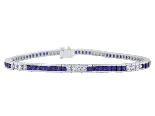 18kt white gold channel set sapphire and diamond straight line bracelet.                                  