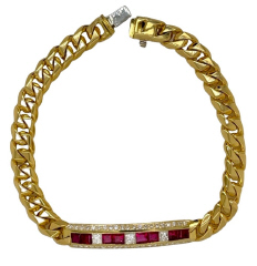 18kt yellow gold ruby and diamond cuban link bracelet