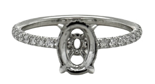Platinum handmade oval diamond semi-mount engagement ring