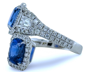 18kt white gold sapphire and diamond bypass ring