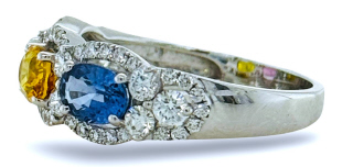18kt white gold multi-color sapphire and diamond band
