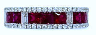 18kt white gold ruby and diamond band.