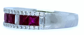 18kt white gold ruby and diamond band.