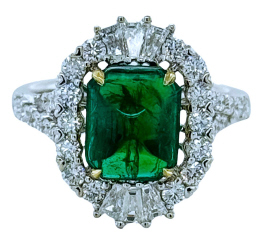 18kt white gold sugar loaf emerald  and diamond ring