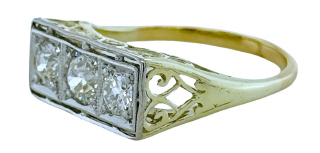 14kt yellow gold and platinum top 3 stone diamond ring