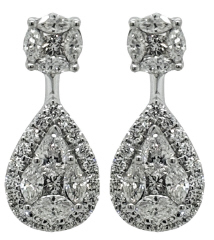 18kt white gold pearshape hanging diamond illusion earrings