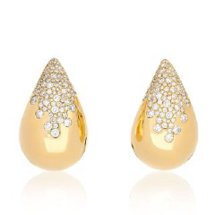 18kt yellow gold puffy tear drop pave diamond earrings