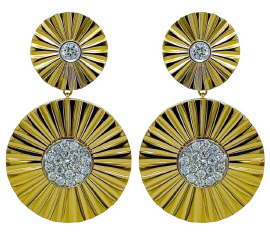 18kt yellow gold double circle hanging diamond earrings