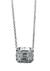 18kt white gold round and baguette diamond pendant with chain