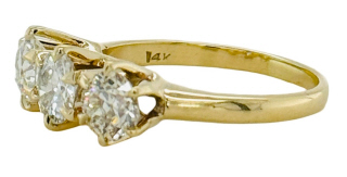 14kt yellow gold 3 stone diamond vintage ring