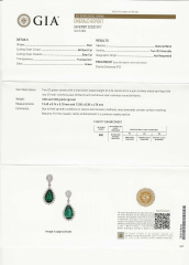 18kt white gold pearshape emerald and diamond halo hanging earrings