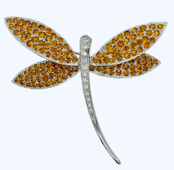 14kt white gold citrine and diamond dragon fly pin