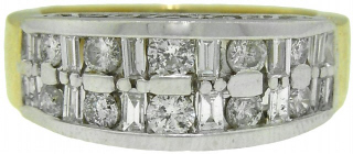 14kt Two-Tone baguette and round diamond ring