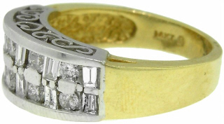 14kt Two-Tone baguette and round diamond ring