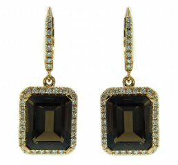 18kt pink gold smokey topaz and diamond earrings