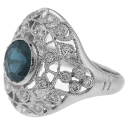 Platinum sapphire and diamond ring.