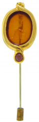 18kt yellow gold glass & cab ruby bar pin