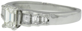 14kt white gold emerald cut and baguette diamond ring