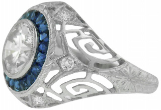 Platinum sapphire and diamond ring