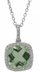 18kt white gold green amethyst and diamond pendant with chain
