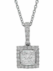 18kt white gold princess cut diamond pendant