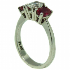 Platinum 3-stone oval dia and oval ruby ring