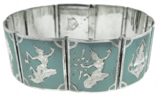 Sterling silver Asian motif square link bracelet
