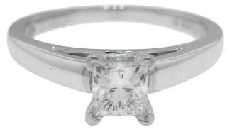 14kt white gold/platinum solitaire with one modified princess cut diamond .51ct